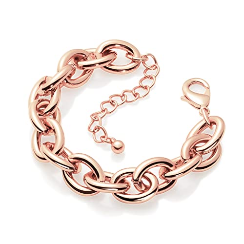 LANE WOODS Gold Bracelets for Women 14k Gold Plated Chunky Thick Large Link Chain Bracelet (Rose...