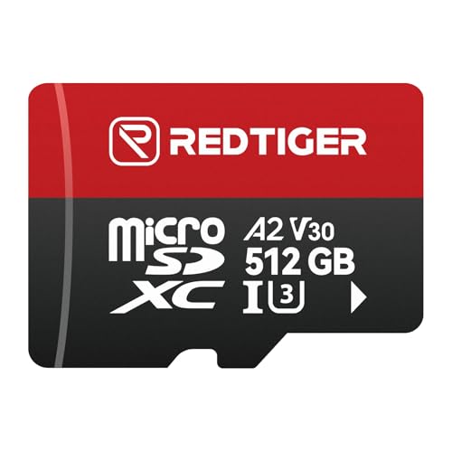 REDTIGER ����Micro SD�J�[�h �A�_�v�^�[�t�� 512GB microSDXC UHS-I Class 10 U3 V30 A2 �h���C�u���R�[�_�[�Ή� 4K�r�f�I�^��Ή� F7NP-V07&F7NT-V04&F17&VP20�ɑΉ�