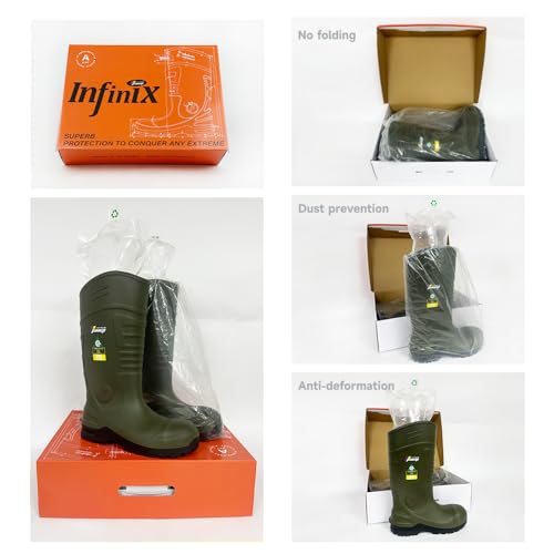 Image of Mens Steel-Toe Durable PU Rubber Work Boots - Waterproof Anti-Slip ASTM F2413-24 | Acid Oil Resistant Shank Mud Rain Hunting Boots