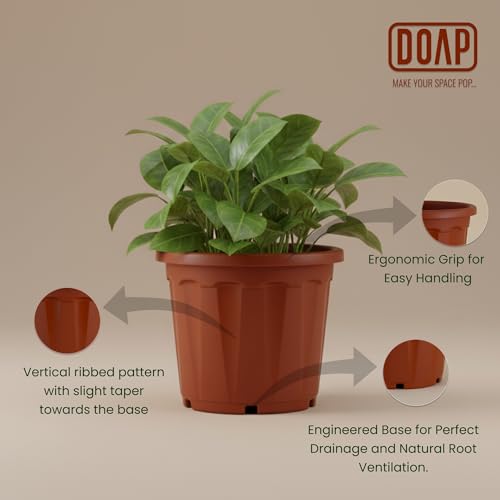 Image of DOAP UV Protected 12 inch Plastic Garden Large Flower Pots, Terracotta Color, Pack of 7, Indoor & Outdoor Balcony Planter, 12x10 Inch Gamla, Weather Proof, Non-Fading, Lightweight (7, Terracotta)