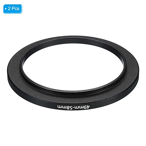 Image of PATIKIL 49mm-58mm Metal Step Up Ring, 2 Pack Camera Lens Filter Adapter Ring Aluminum Filter Adapter Ring for Camera Lenses Hood, Black