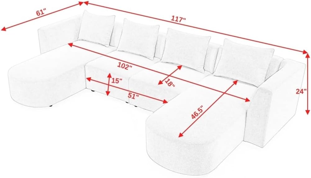 U Shape Sofa,Sectional Including 2 Single Seats & Chaises, Modular,Loop Yarn Fabric Living Room(E)