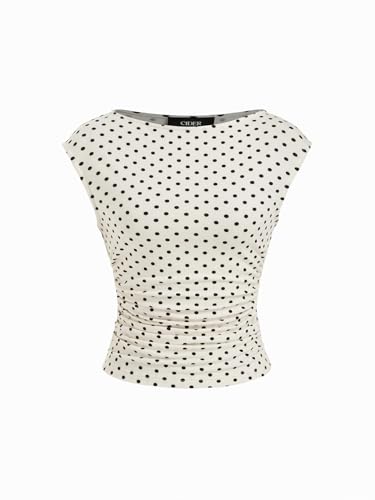 CIDER Boat Neck Tops for Women Sleeveless Ruched Crop Tank Tops Slim Fit Trendy Summer Outfits Casual Tee Shirt