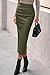 BTFBM Skirts for Women Trendy Fall 2025 Elastic Waist Ruched Bodycon Slit Pencil Midi Leather Skirt Bussiness Casual(Army Green, Medium)