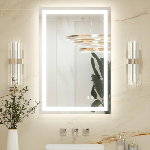 Keonjinn 60x90cm Badezimmerspiegel mit Beleuchtung, Beschlagfrei Badspiegel Beleuchtet mit Touch-Schalter… – Ansicht 1