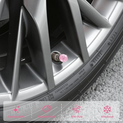 Image of JUSTTOP 4 Pack Handmade Crystal Rhinestone Car Tire Valve Stem Caps, Car Wheel Tire Valve, Attractive Dustproof Bling Car Accessories, Universal for Cars, Trucks and Motorcycles-Pink