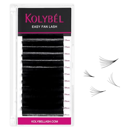 Kolybel Eyelash Extensions Easy Fan Lashes 0.12 Thickness D Curl 15-20mm Mix Tray Auto Blooming Lash Extension Volume Matte Black Lashes Extension Lasting Self Fanning Lashes(0.12-D,15-20mm)