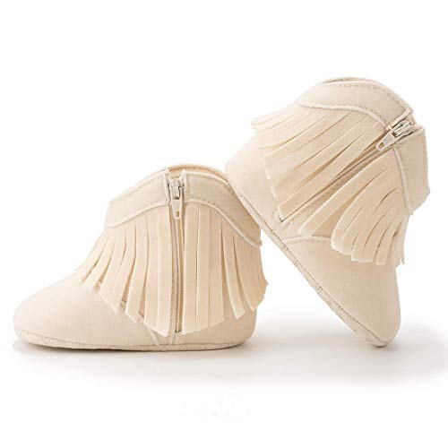 Image of Meckior Baby Girls Cowboy Tassel Boots Side Zipper Moccasins Soft Bottom Non-Slip Toddler Shoe