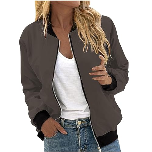 SCBFDI Chaqueta Entretiempo Mujer, Chaqueta Bomber Mujer Color Sólido Chaquetas Ligeras Cremallera Casual Otoño Primavera Abrigos Rompevientos con Clase con Bolsillos, Chaquetas Mujer Hipercor