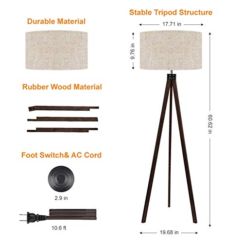 Lepower Wood Tripod Floor Lamp, Mid Century Standing Wooden Lamp, Modern Design Studying Light For Living Room, Bedroom, Office (Black + Walnut) #TOP5