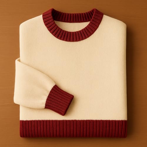 Unisex Knit Sweater with Contrast Ribbed Trim – Soft Warm Casual Winter Jumper for Men and Women Color1 M V-Neck3