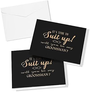 Groomsman Proposal Cards 8 Pieces Will You Be My Groomsman and 2 Pieces Man Cards with Envelopes Suit up Card Set of 10 Black and Gold Groomsmen Invitation Cards Greeting Cards for Wedding Party