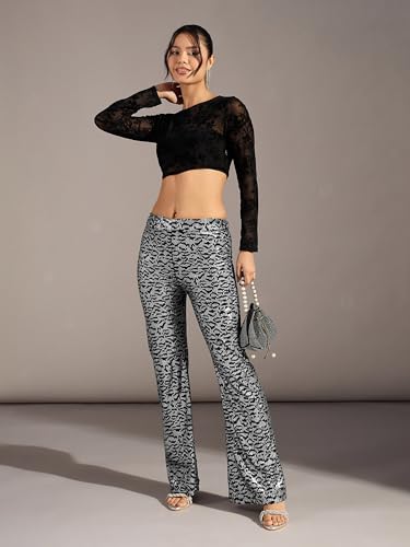 Image of Black Sequine Bell Bottom Pants