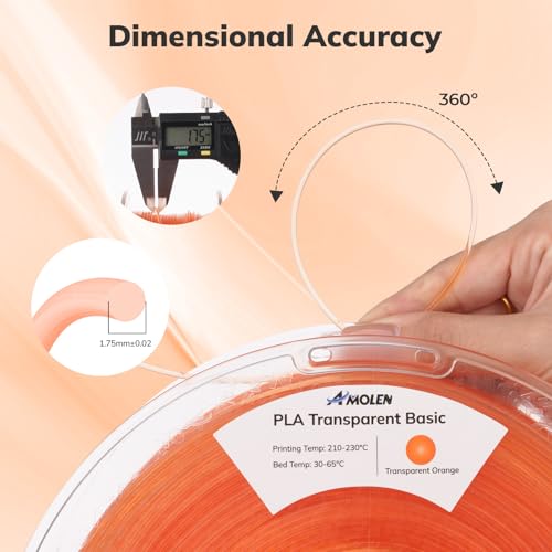 Image of AMOLEN 3D Printer Filament Crystal PLA Transparent 1.75mm, Crystal Orange Clear Printing, Low Warping & No-Bubbles, Dimensional Accuracy + /- 0.02 mm, Fits Most FDM 3D Printers, 1kg Spool(2.2lbs)