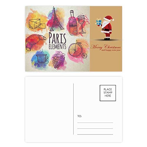 Cartes postales Tour Eiffel et Père Noël Colorful Life : lot de 20 cartes de vœux
