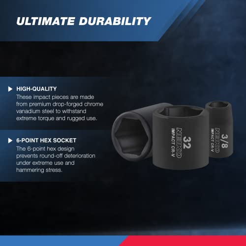 Neiko 02447A 1/2" Drive Master Impact Socket Set, 32 Piece Shallow Socket Assortment | Standard Sae (3/8-Inch To 1-1/4-Inch) And Metric (10-32 Mm) Sizes | Cr-V Steel #TOP1