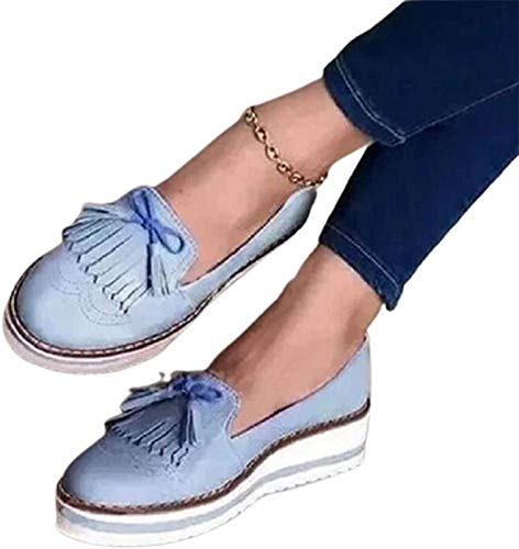XWCG Women Sandals Closed Toe Sandals Casual Leather Sandals Sandals Womens Wedge Summer Ladies Leather Sandal Retro Round Head Casual Tassel Platform Shoes Beach Shoes,Blue,42