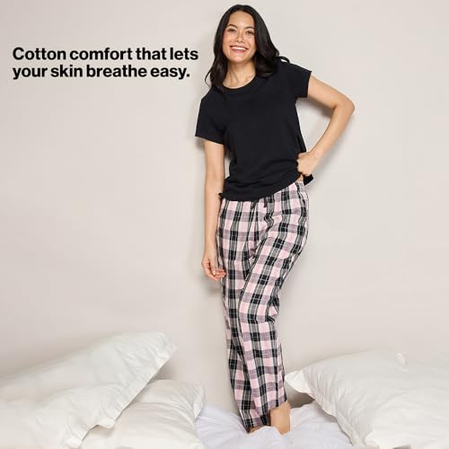 Image of Nykd (NYS141) Checked Pure Cotton Pyjama Sleepwear Pants for Women | Relaxed Fit with Non-Slip Elasticated Waistband, Adjustable Drawcord & 2 Side Pocket | Ideal for Night, Lounge & Daily Wear