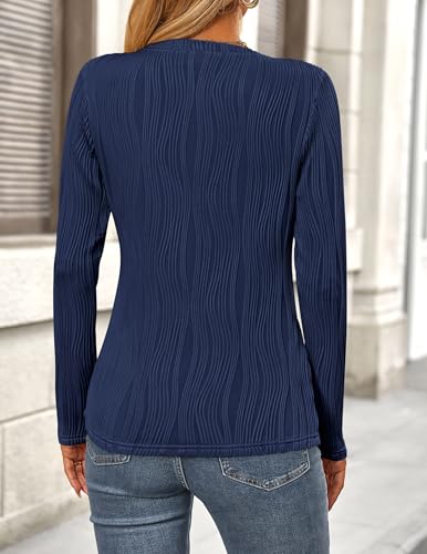 PRETTYGARDEN Long Sleeve Tops for Women 2025 Spring Fall Trendy Business Dressy Casual Shirts Crewneck Textured Blouse