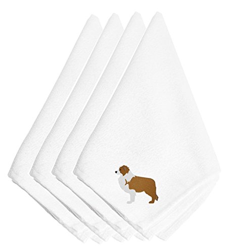 Serviettes Brodées Border Collie Rouge Caroline's Treasures BB3422NPKE Lot de 4 pour la Table