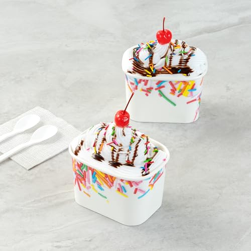 Image of Coppetta 12 Ounce Dessert Cups, 50 Greaseproof Ice Cream Cups - Lids Sold Separately, For Hot And Cold Foods, White Paper Yogurt Bowls, Festive Sprinkle Design, Disposable, Sturdy- Restaurantware