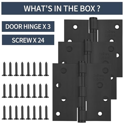 4 Inch Door Hinges Heavy Duty, XinSheng 316 Stainless Steel Marine Grade Ball Bearing, Rust Proof for Interior Exterior Doors, 3 Pack (Black) by XINSheng - Image 2