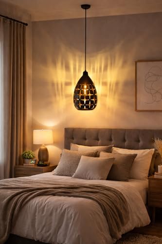Image of Modern Black Star Cutwork Pattern Hanging Pendant Light with Height Adjustable Decorative Ceiling Lamp for Living Room, Bedroom, Dining Area, Cafe & Home Decor (Pack of 1)