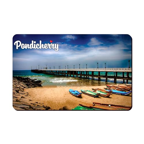 Image of Elegant Fridge Magnet with Themes |Rectangular Size Refrigerator Magnet with Magnetic Rubber Back | Pack of 1, 8.6cm X 5.4cm (Pondicherry - Design 3)