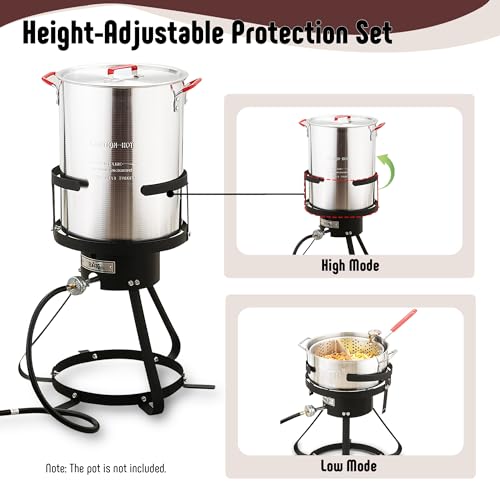 Image of Feasto 10 Qt Outdoor Propane Gas Fish Fryer Pot Kit with Strainer Basket | Aluminum, 50,000 BTU Burner, Adjustable 0-5 PSI Regulator, Perfect for Boiling and Frying