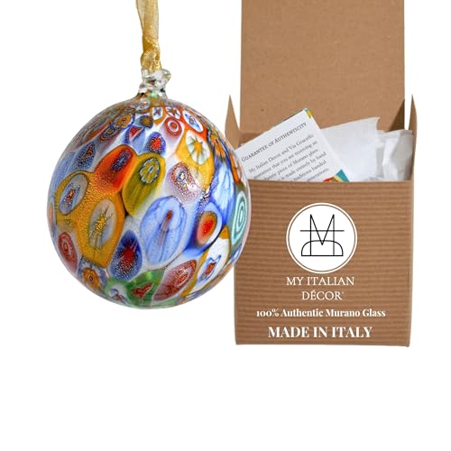 Hand Blown Millefiori Murano Glass Ball Ornament, 1 PCS, 3.5
