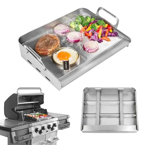 Upgraded Griddle for Gas Grill Flat Top Griddle with Non-Stick Heat Evenly Stainless Steel Griddle Heat Resistant No warps Perfect for Gas/Charcoal Grill Camping Tailgating Parties - 16X12