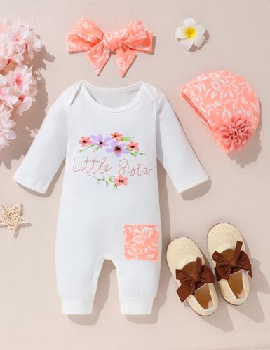 Baby Girl Clothes Patter&Letter Baby Girl Romper with Bow Hat&Headband and Gloves 4Pcs Baby Girl Coming Home Outfit4