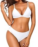 Yonique Women Two Piece Triangle Bikini Set White Bathing Suit Sexy Swimsuit Full Coverage Bottom White S