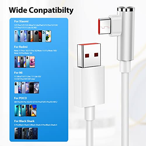 Image of 120W 6A USB Type C Cable 1.8M, 90 Degree L Shape USB C Fast Charging Cable for Xiaomi 14T 13T 12 11T Pro, Fast Charge Cable for Xiaomi 15 14 Ultra Pad 7, POCO F7 F6 X7 M6 Pro Redmi 14C Note 14 13