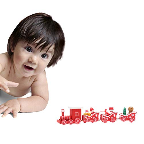 NUOBESTY Decoração de trem de Natal mini trem de madeira brinquedos com boneco de neve, Papai Noel,