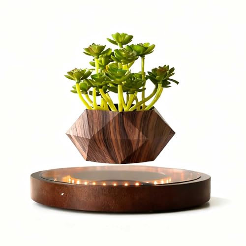 CENTRALEV Magnetic Levitating Plant Pot with LED Light 360 Rotating Floating Planter for Succulents Unique Gift for Christmas Valentine Birthday Holiday Modern Home Office Desk Decor