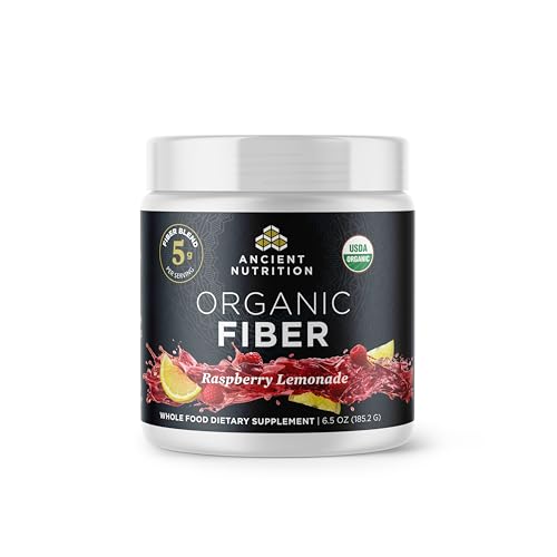 Ancient Nutrition Organic Fiber Powder Raspberry Lemonade Soluble Fiber from Acacia & Konjac Root Supports Digestive Health Reduces Bloating 6.5 oz