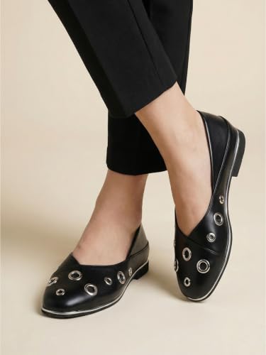 Image of Marc Loire Women's Slip-On Solid Ballerina Flats | Embellished | Round Toe | PU Upper | Comfortable Casual Footwear