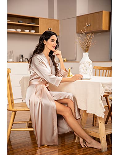 Hotouch Women Bridesmaids Robes Wedding Robes Silk Robes For Bridal Party Gold Satin Robe,Champagne L #TOP3