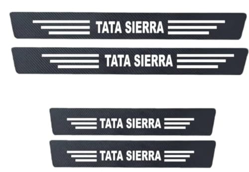 Image of Tata Sierra Door Sill Guard Protector Set of 4 | Carbon Fiber Finish Stainless Steel Door Scuff Plate | Scratch Protection Entry Guard for Tata Sierra Accessories
