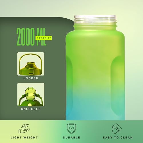 Image of United Colors of Benetton 3-in-1 Water Bottle Set, 2000ML + 750 ML + 300 ML Assorted Bottles, Leakproof Reusable Drinking Bottles with Multi-Lid Options, Durable Sports /Gym /Travel Bottle (Yellow-Blue)