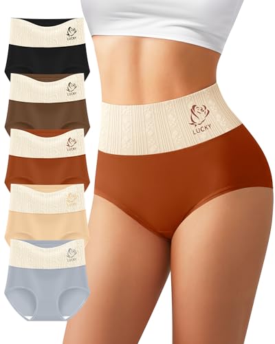 Image of Women's Cotton Underwear High Waisted Tummy Control Soft Stretch Briefs Full Coverage Panties 5 Pack