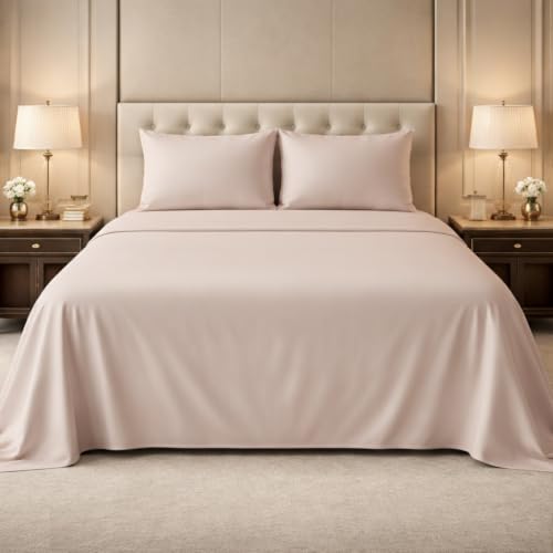 Image of 100% Cotton Premium King Size Bedsheet with 2 Pillow Covers | Ultra-Soft, Breathable, Hotel-Quality Fabric | Elegant Collection for Bedroom Decor (Cameo Rose Solid)
