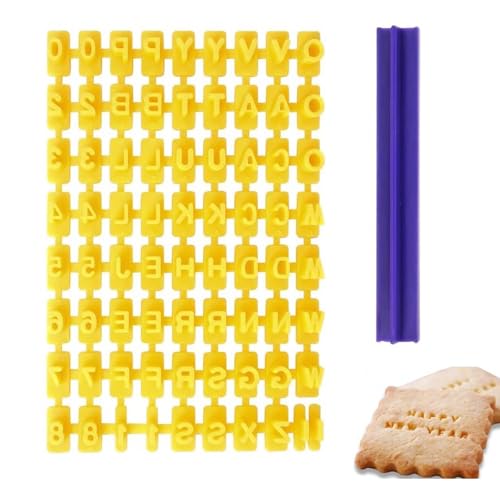 Henyall 72Pcs Cookie Letter Stamps Fondant Létter & Number Moulds Cookie Press Letter Cutter for Clay Baking Impress Mould for Decorating Pastries Cookiés Fondant DIY Cake and Clay