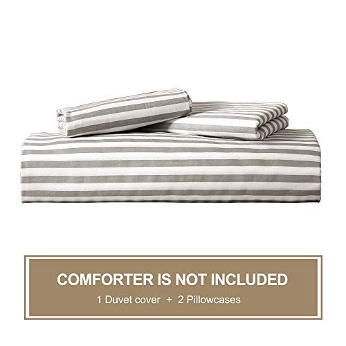 Jellymoni 100% Natural Cotton 3Pcs Striped Duvet Cover Sets,White Duvet Cover With Grey Stripes Pattern Printed Comforter Cover,With Zipper Closure & Corner Ties thumb #7