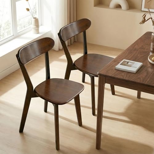 Image of 100% Solid Wood Dining Chairs,Mid Century Modern Dining Chairs with Comfortable Curved Backrest,Wood Chairs for Kitchen,Dining Room (1, Walnut Color)
