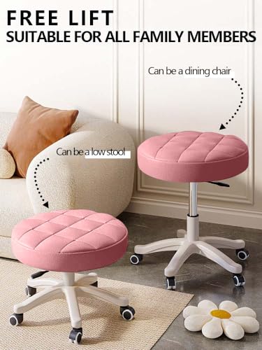Image of Small Chair Round Rolling Stool with Wheels PU Leather Height Adjustable Swivel Drafting Work SPA Salon Stools Home Office Chair,2 Pack