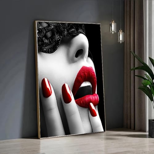 Impression sur toile abstraite lèvres rouges tableau salon 70x108cm - 2