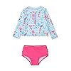 RuffleButts® – Conjunto de traje de baño de 2 piezas, con camiseta de protección de manga larga para bebés/niñas pequeñas, protección solar con FPU de 50+ con cremallera