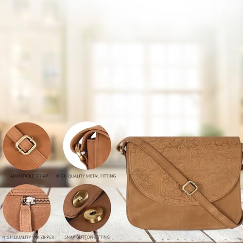 Image of Genuine Leather Shoulder Crossbody Purse For Women with Adjustable Strap, Mobile Pocket & Outside & Inside Zipper